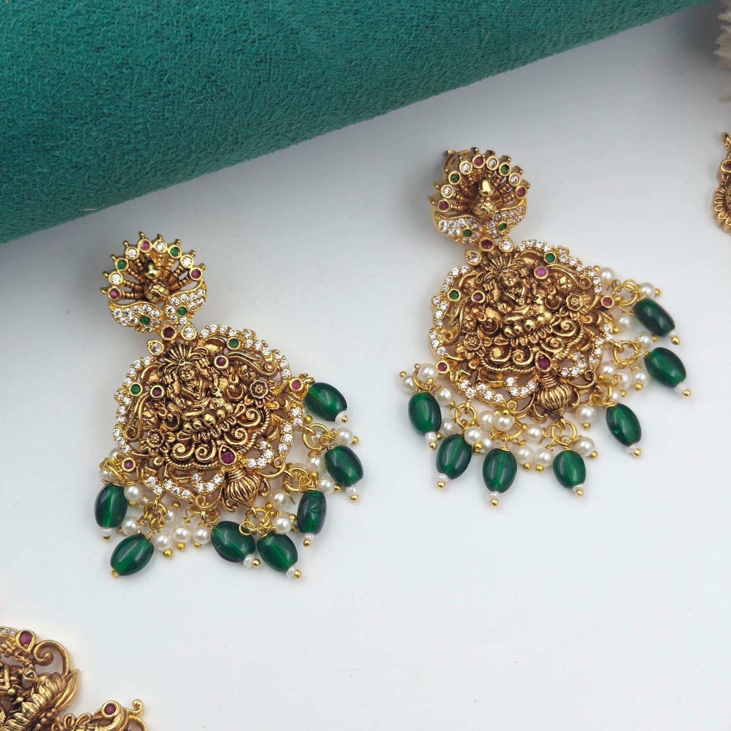40619 Matte Laxmi Peacock Necklace Set Short