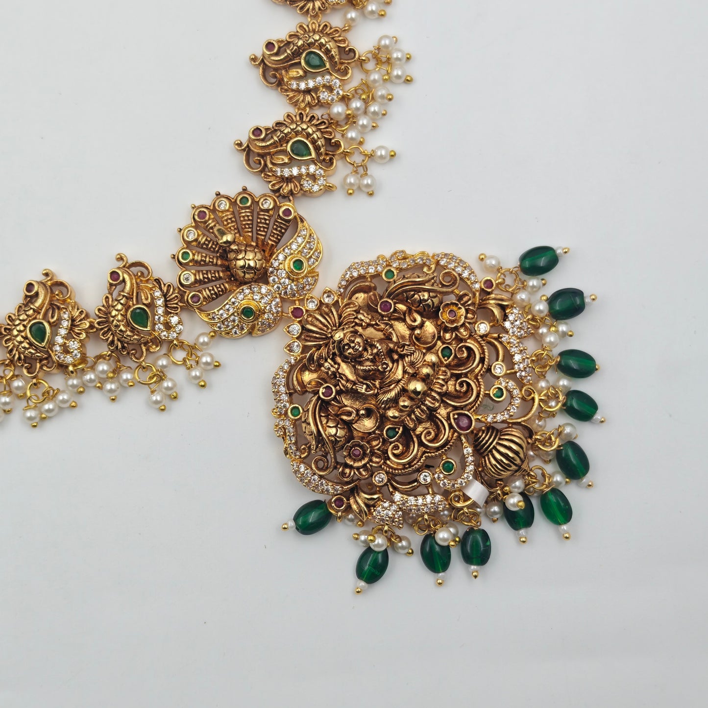 40619 Matte Laxmi Peacock Necklace Set Short