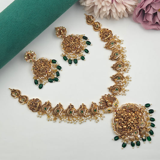 40619 Matte Laxmi Peacock Necklace Set Short