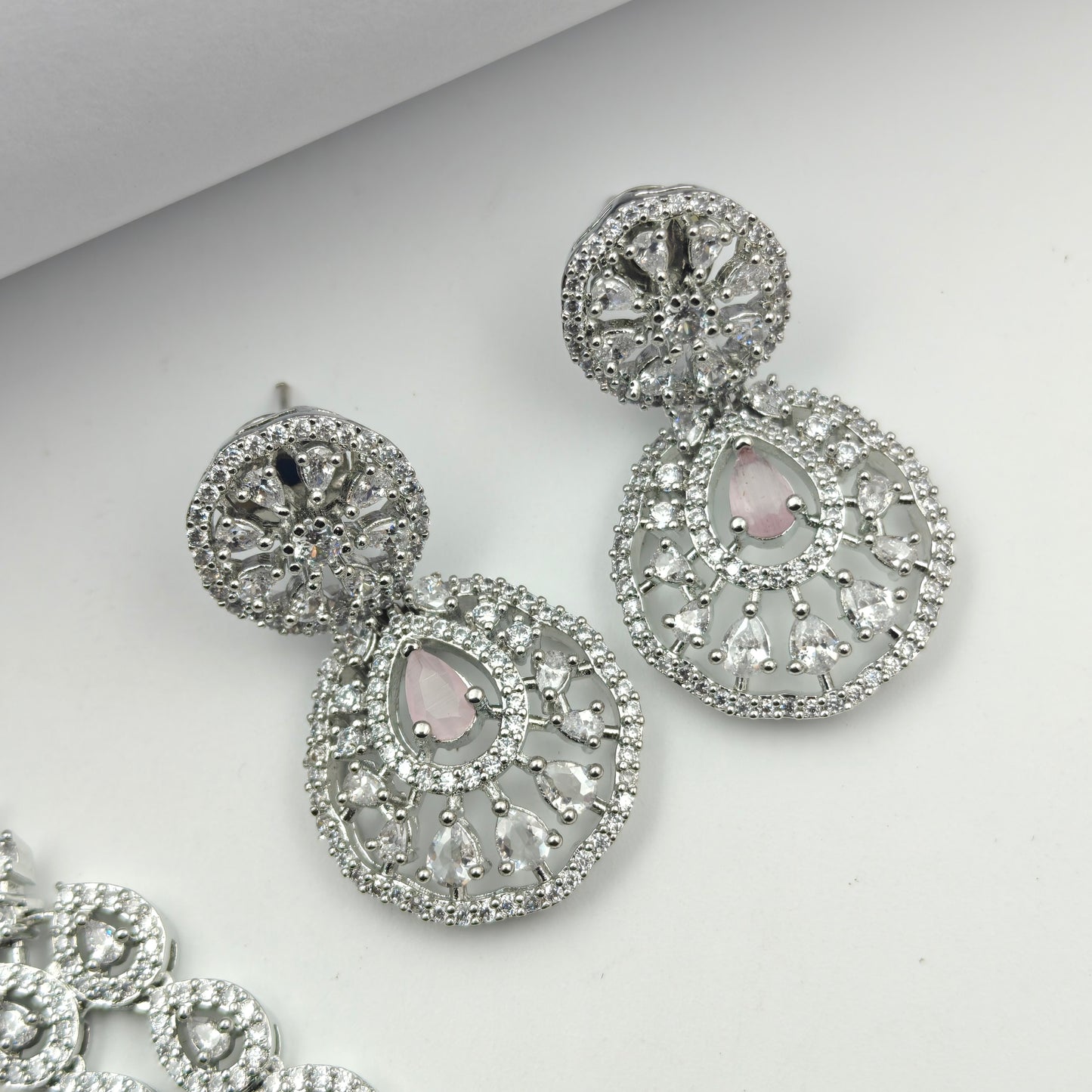 38865 Platinum Necklace Set Mint Pink