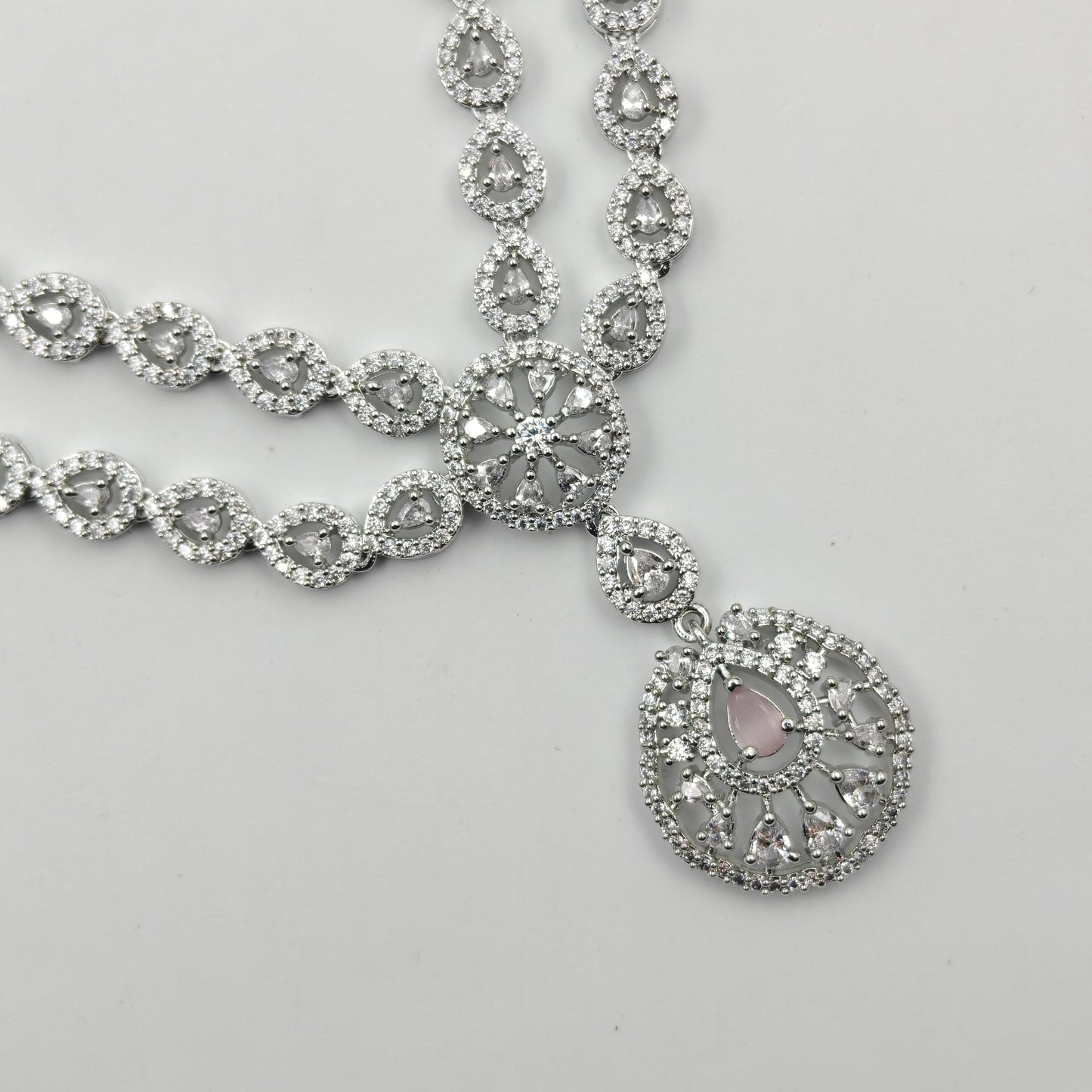 38865 Platinum Necklace Set Mint Pink