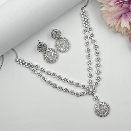 38865 Platinum Necklace Set Mint Pink