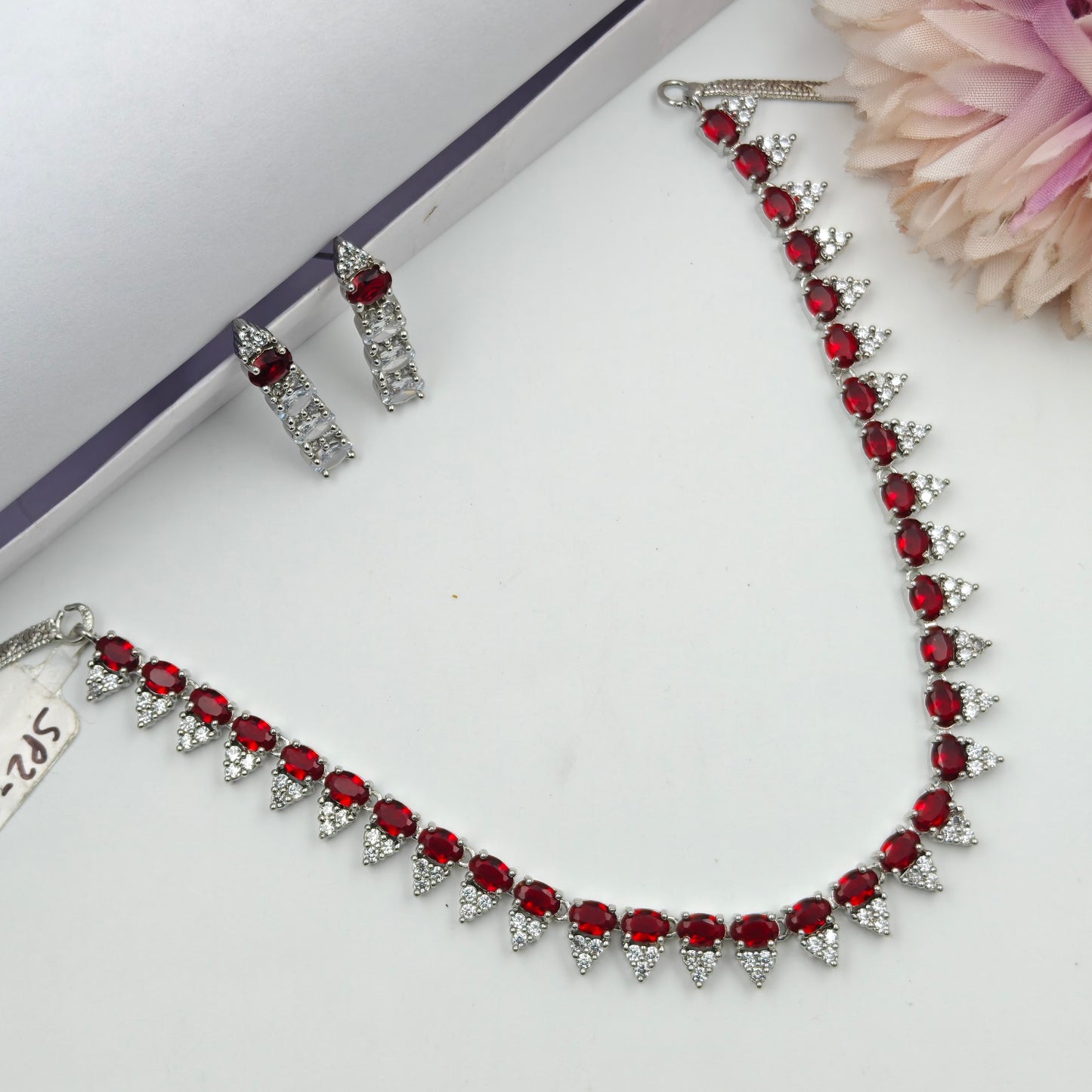 9232 platinum Necklace with red stones