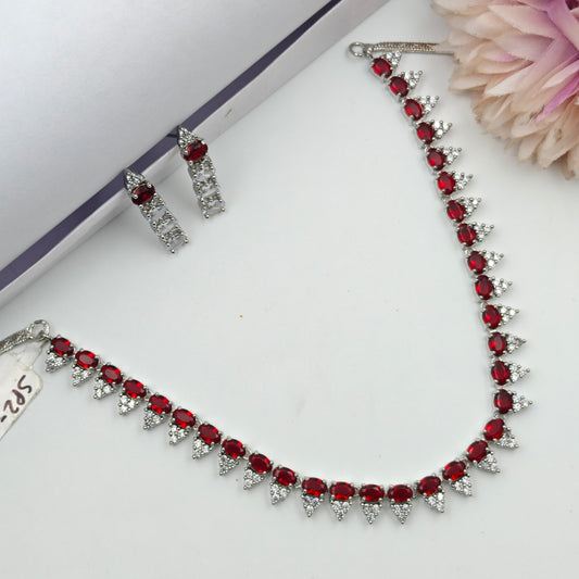 9232 platinum Necklace with red stones