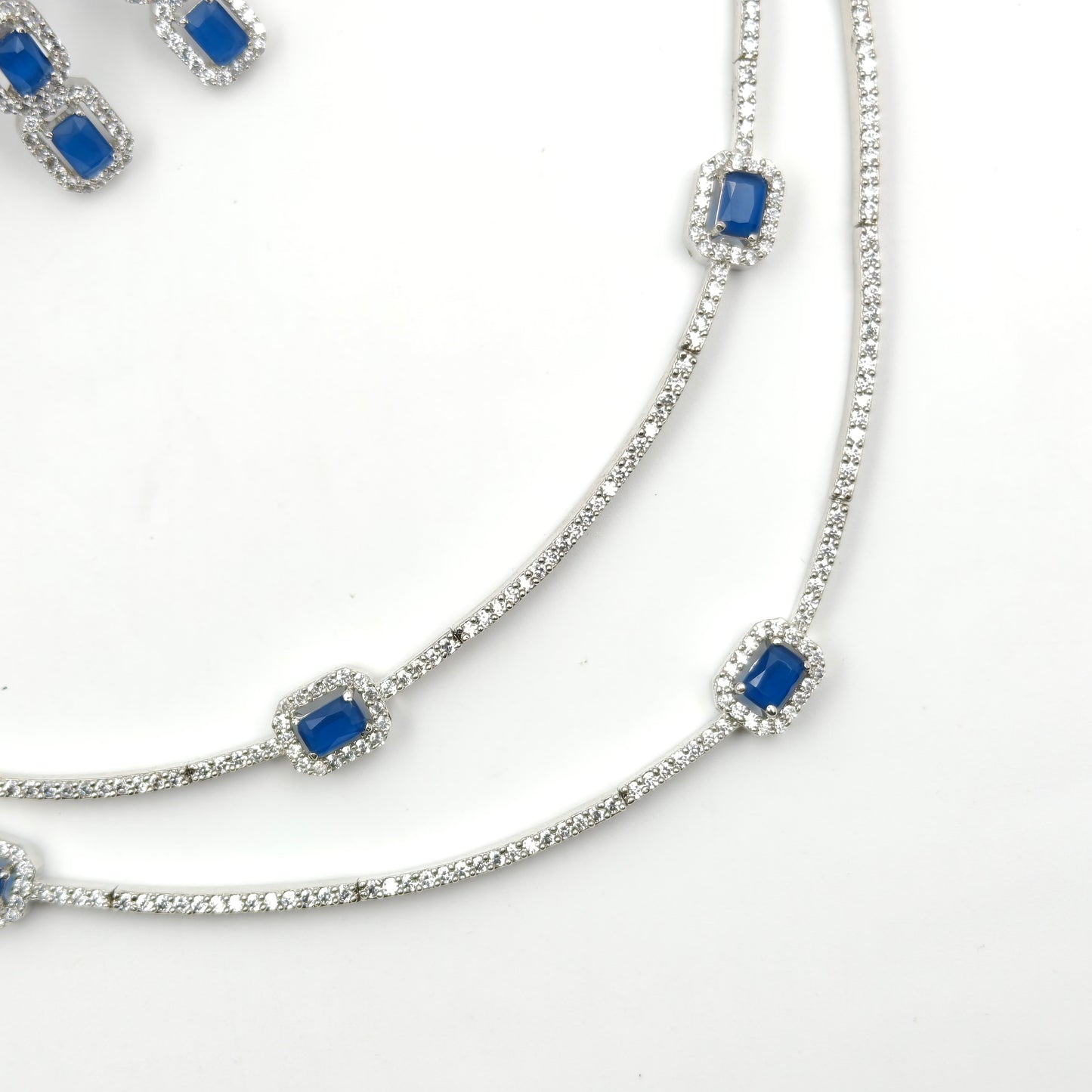 21808 Platinum 2 Lines Necklace Blue