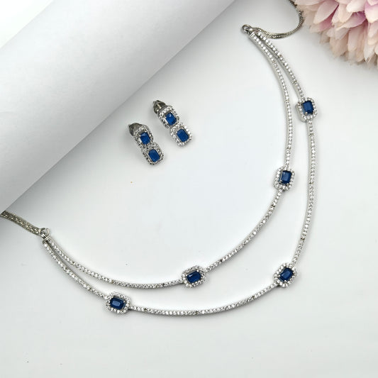 21808 Platinum 2 Lines Necklace Blue