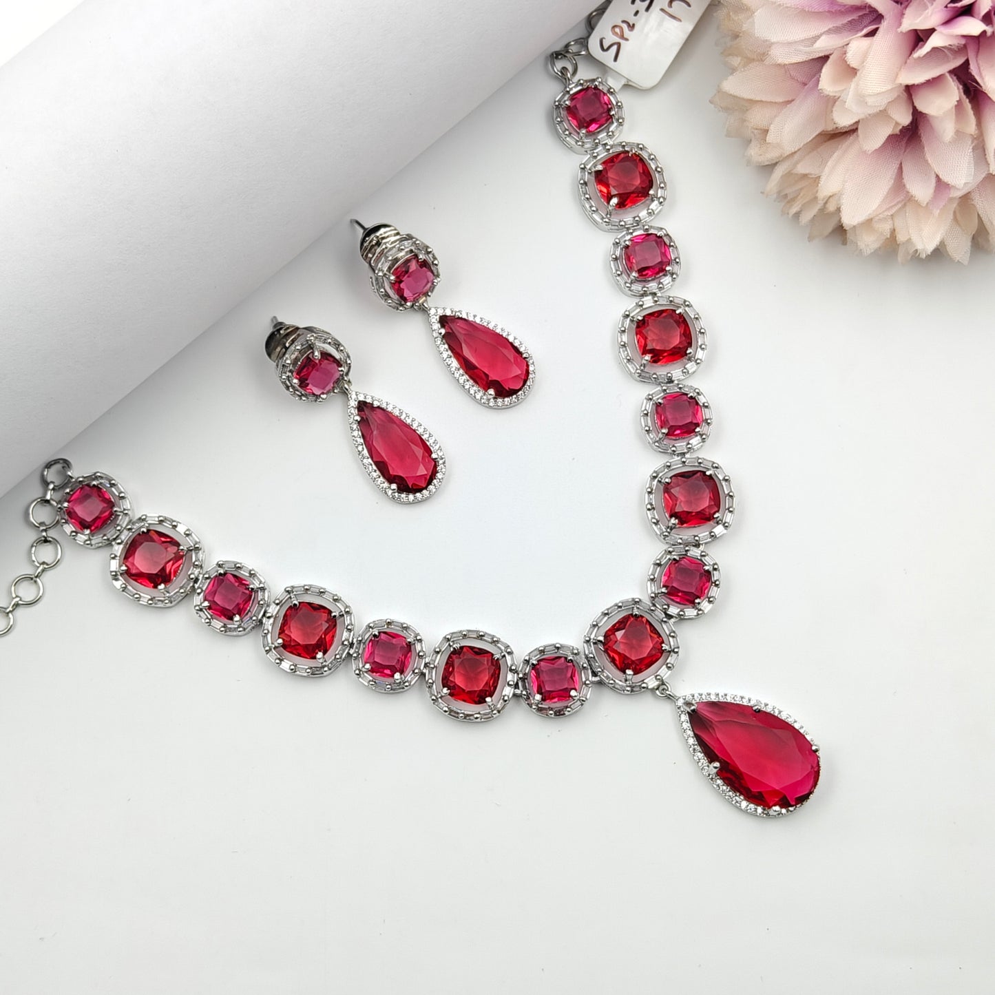 37594 Platinum Necklace Set Red