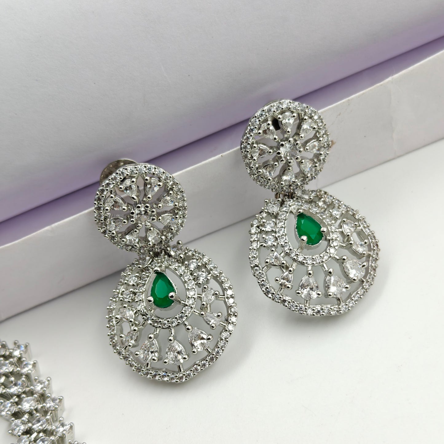 38866 Platinum Necklace Set Dark Green