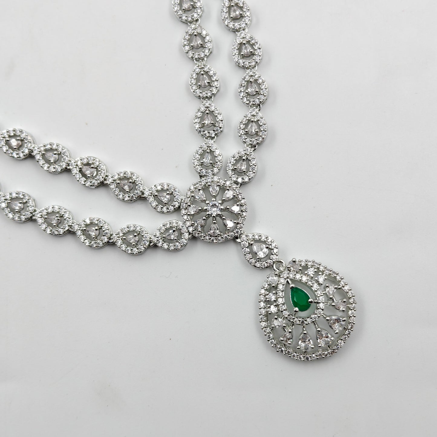 38866 Platinum Necklace Set Dark Green