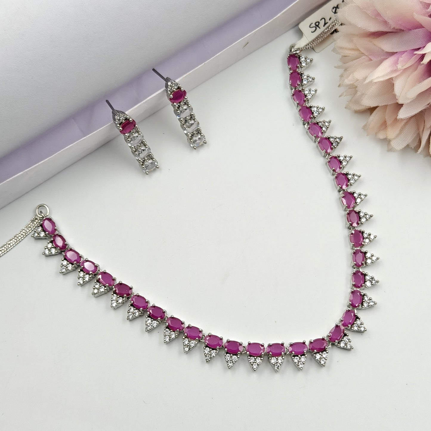 8982 Platinum Ruby stone necklace