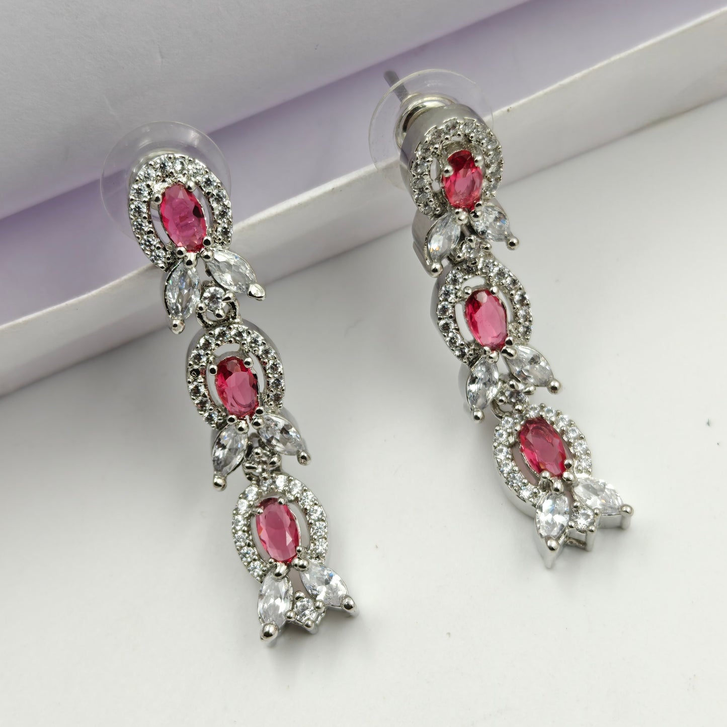 16222 / 16223 Platinum 1 Line Oval Shape Stone Red Necklace Set