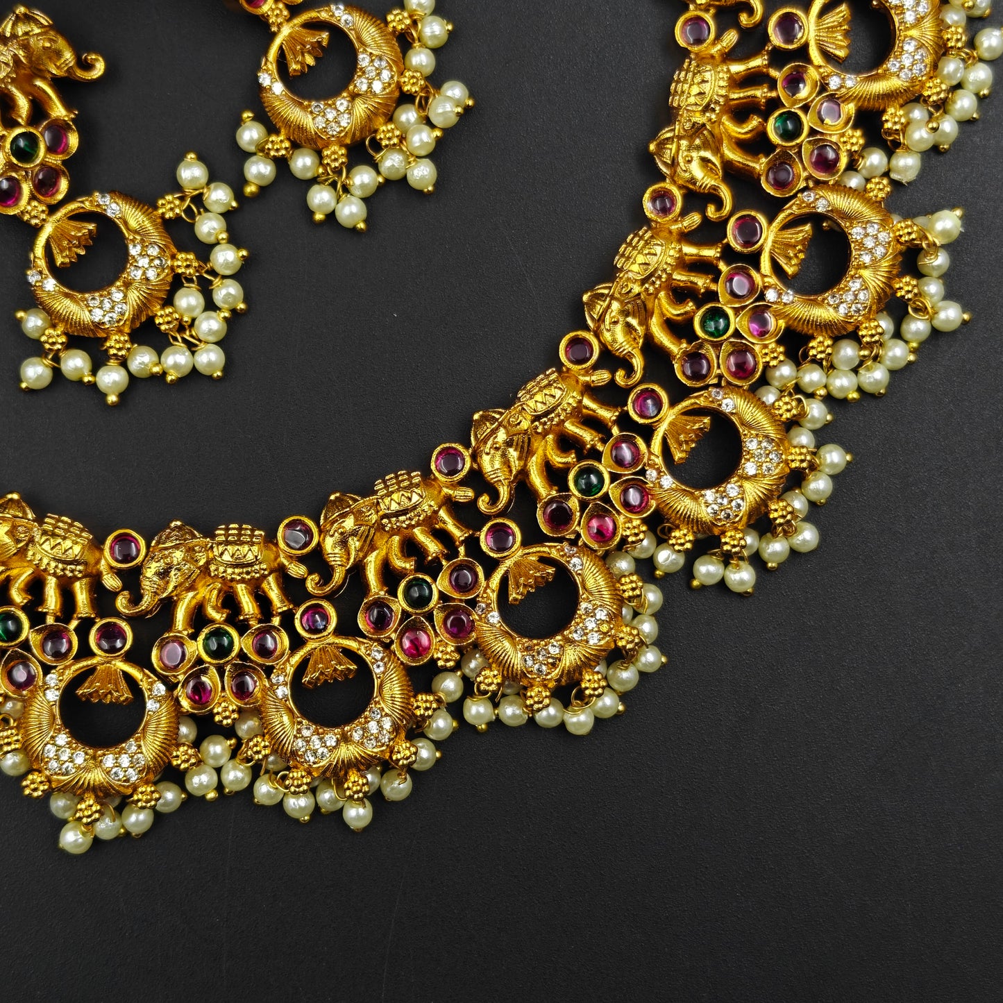 10803 Matte Elephant Chandbali Short Necklace