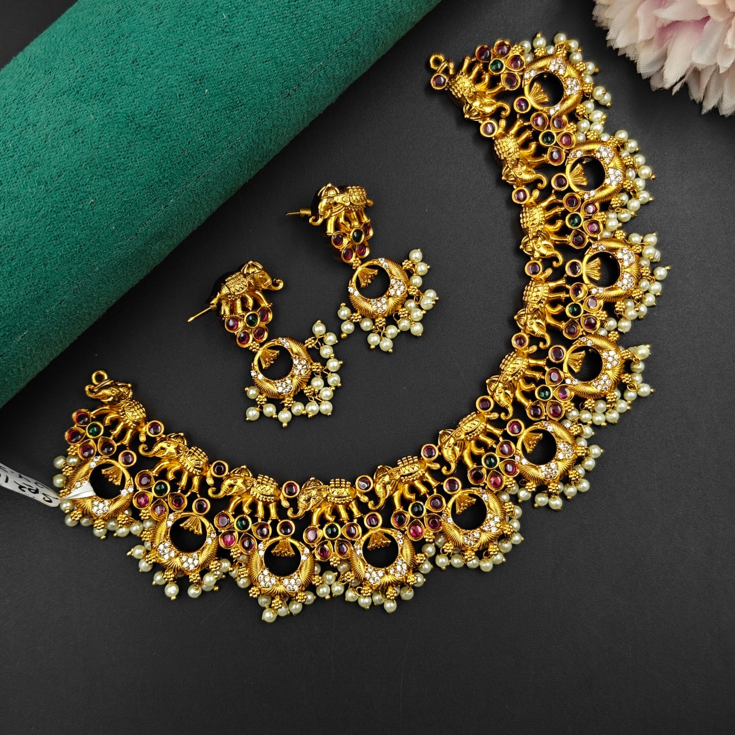 10803 Matte Elephant Chandbali Short Necklace