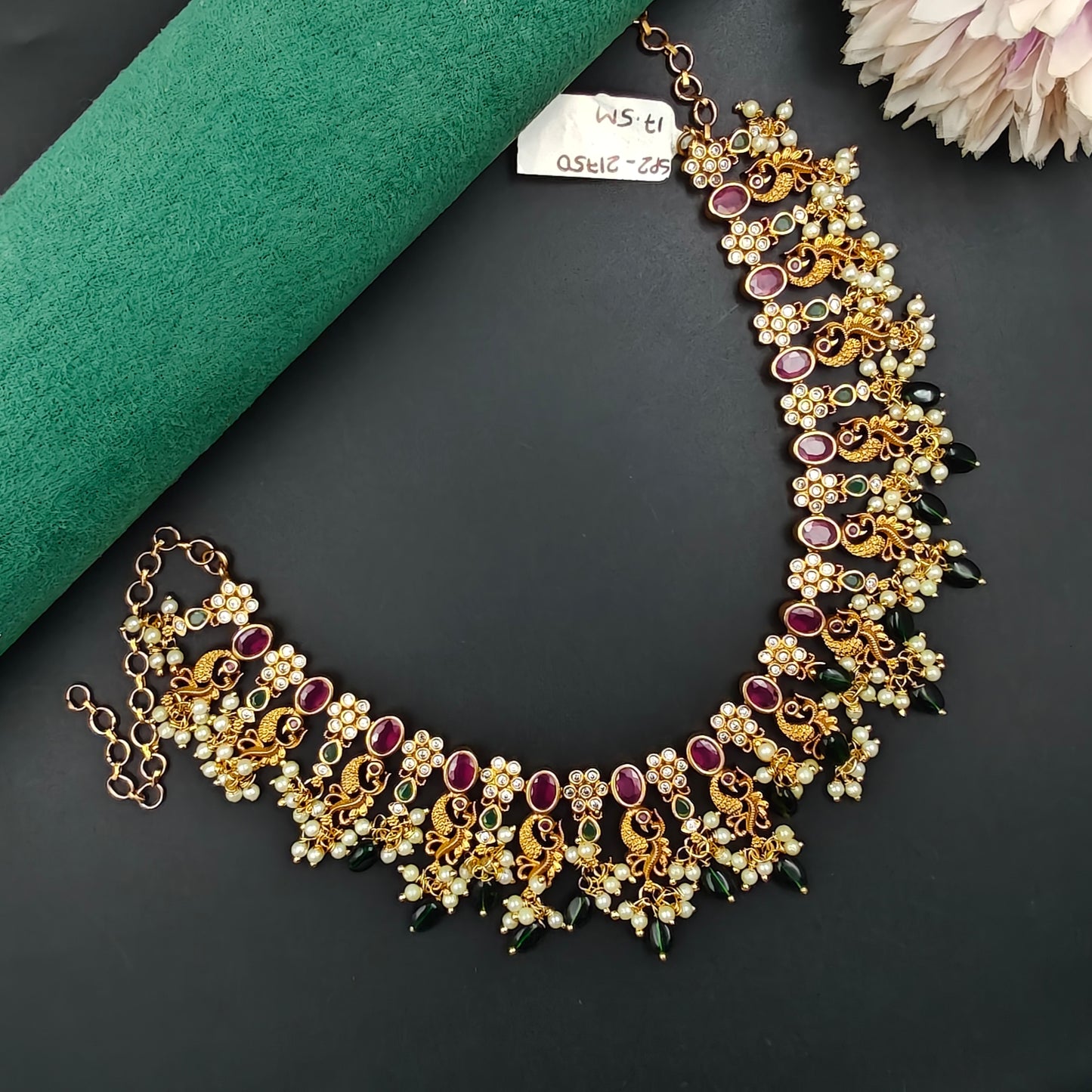 21748,21750 Matte Guttapusalu Necklace Set Short
