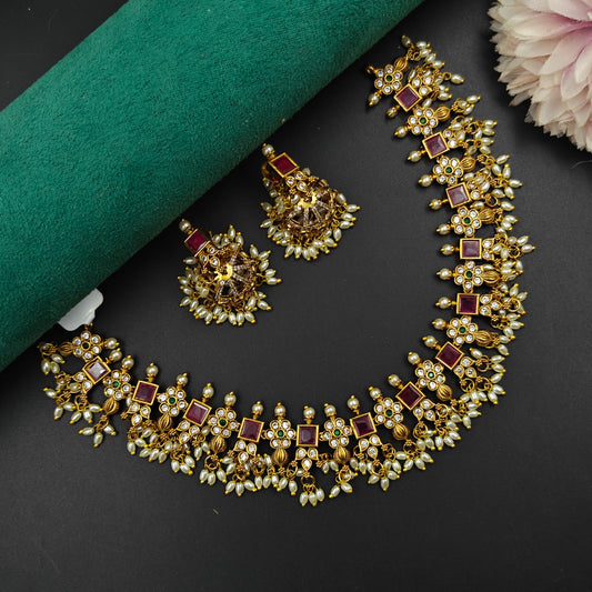 39000 Matte Square Stone Short Multi   Guttapusalu