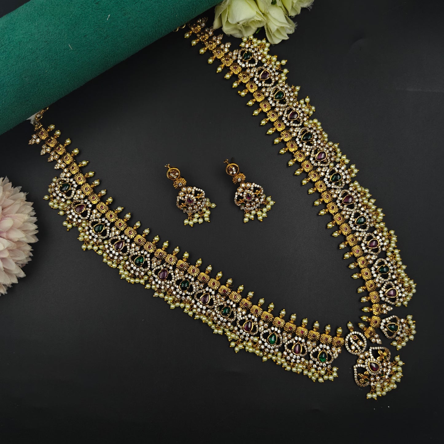 29406 Multi Colour Guttapusalu Long Necklace