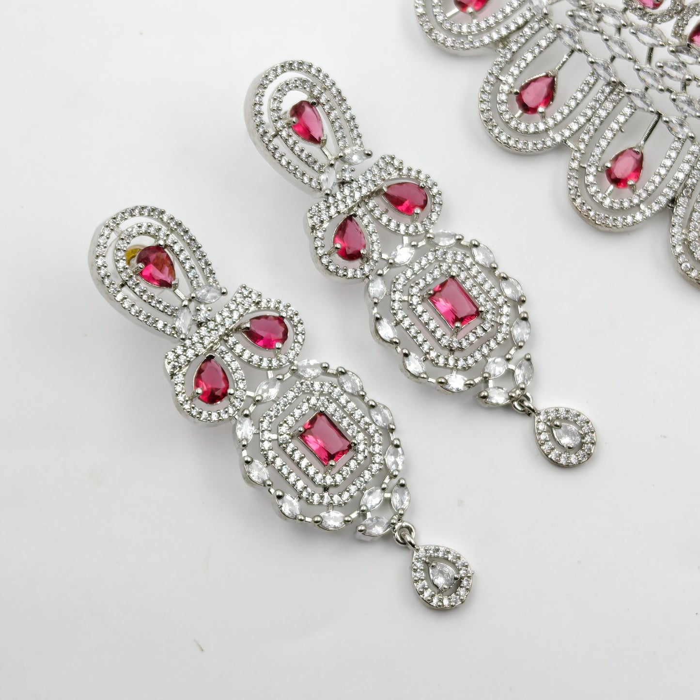 Fancy Platinum red choker with maangtika 26868