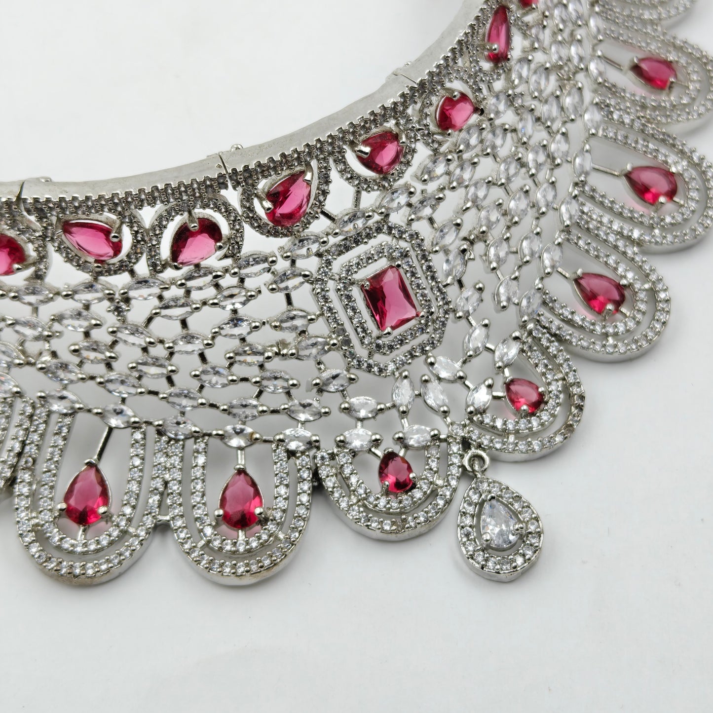 Fancy Platinum red choker with maangtika 26868