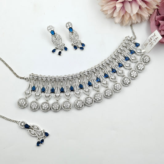 28716 Platinum Neck Choker Blue