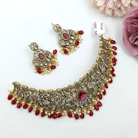 28597 Victorian Elephant Choker Red