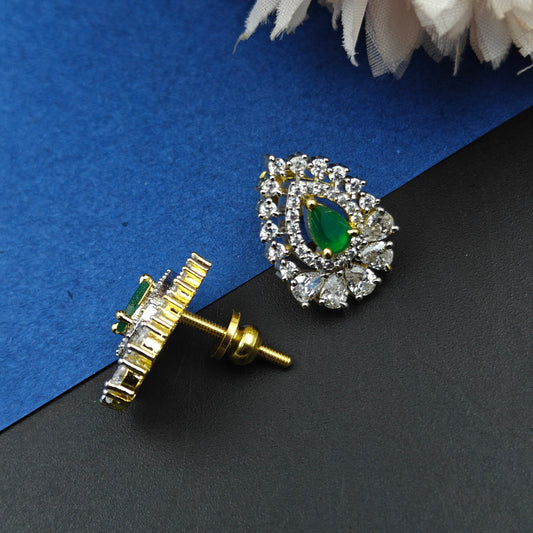 40662 Real Diamond Look Studs With Screw Back Green