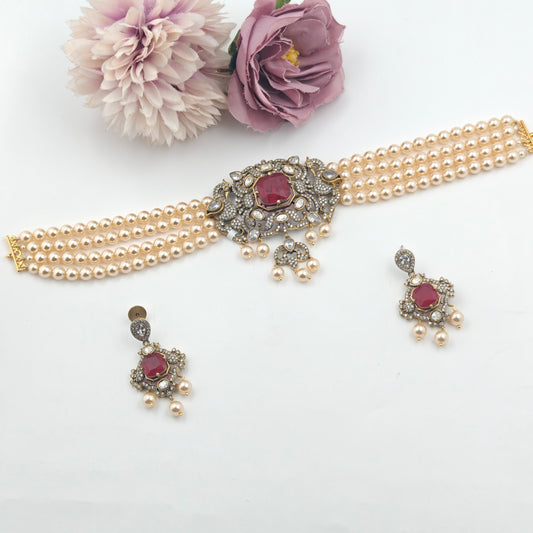 40665 Victorian Ruby atone choker with Swaroski