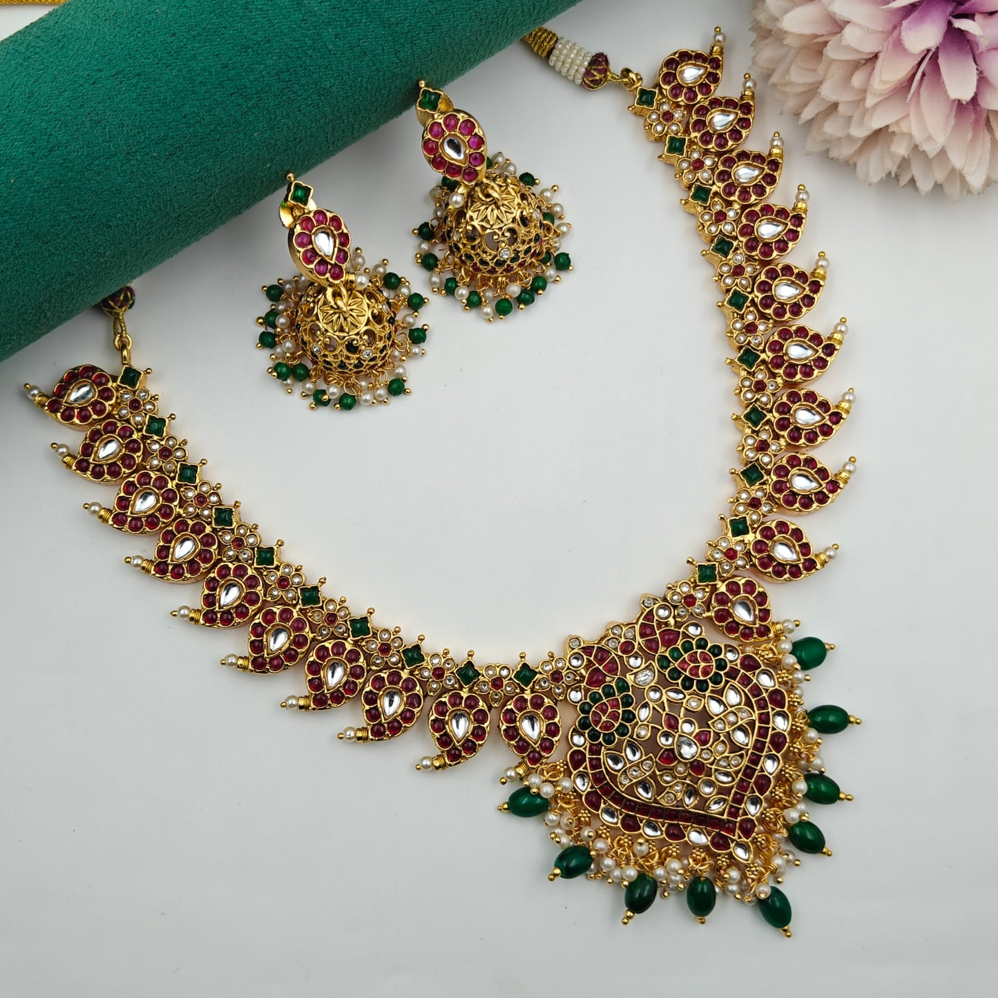 40692 Pota Stone Multi Mango Short Necklace Set