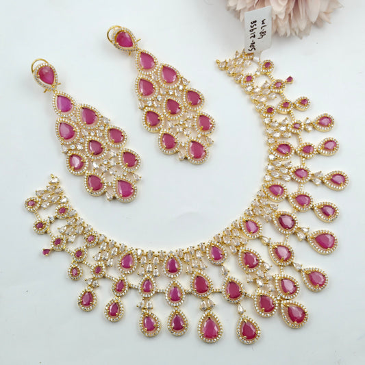 21958 GP Heavy Drops Necklace Pink