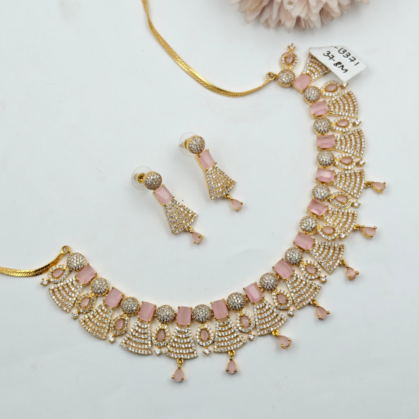 13371 GP Fancy Necklace Set Pink Stone