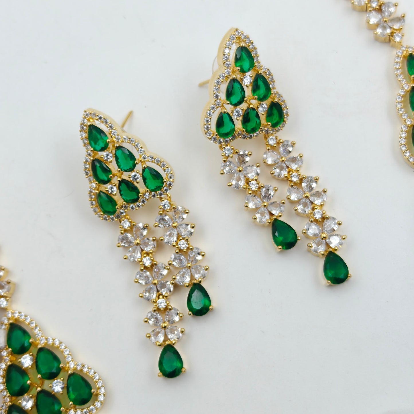 9187 GP 2 Lines 3/4th Necklace Set Green