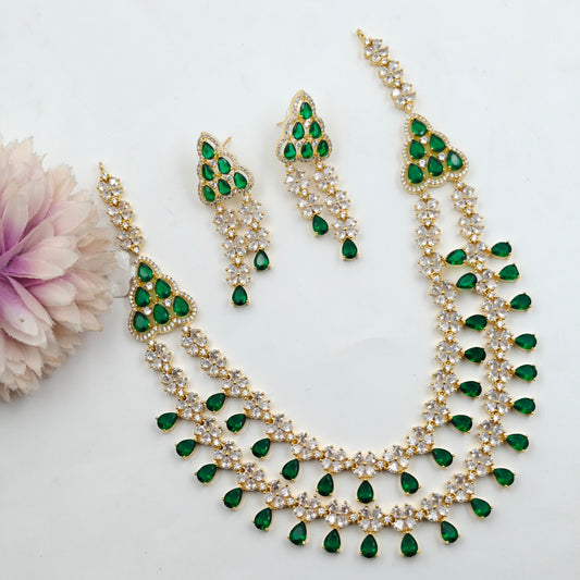 9187 GP 2 Lines 3/4th Necklace Set Green