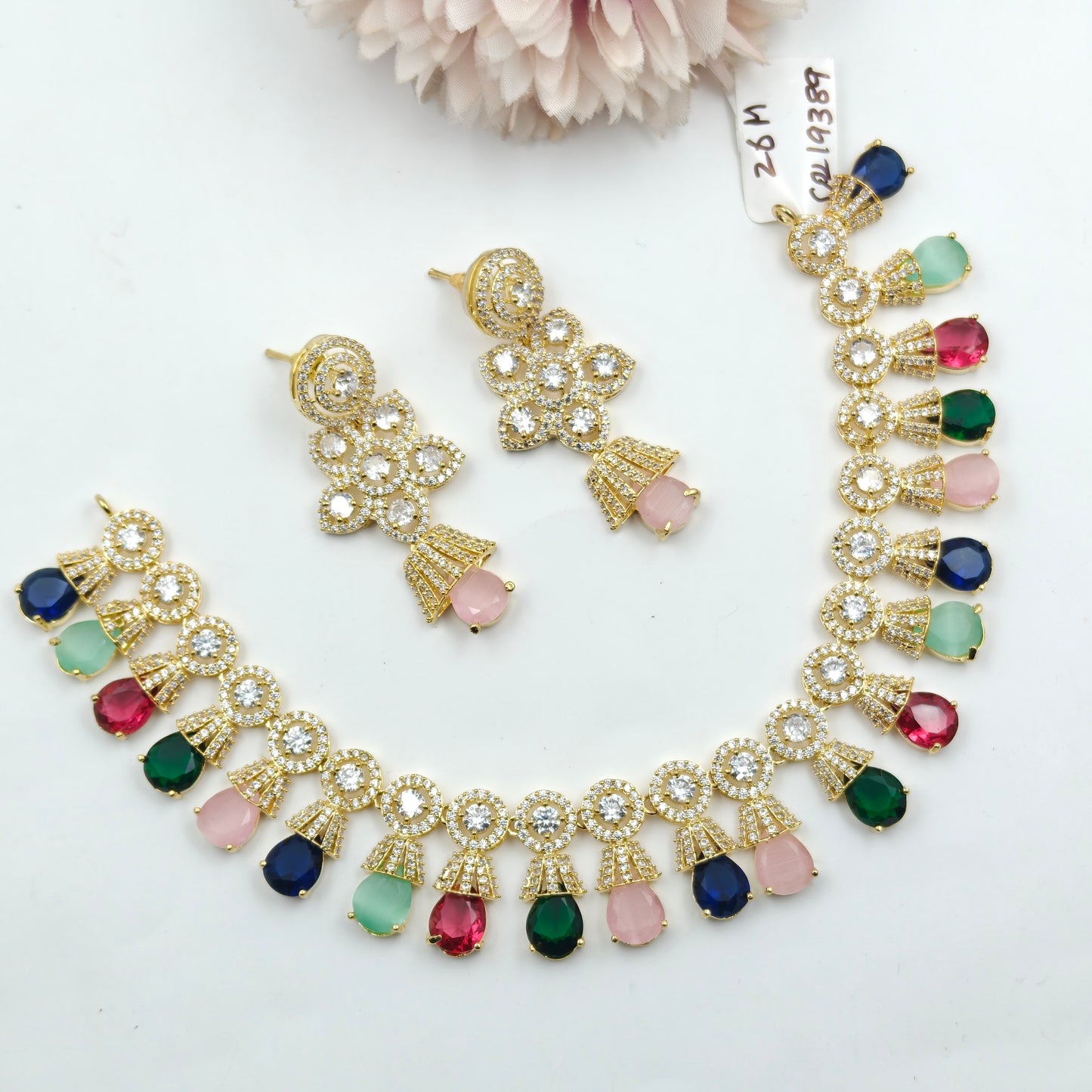 19389 Multi AD GP Short Necklace Set