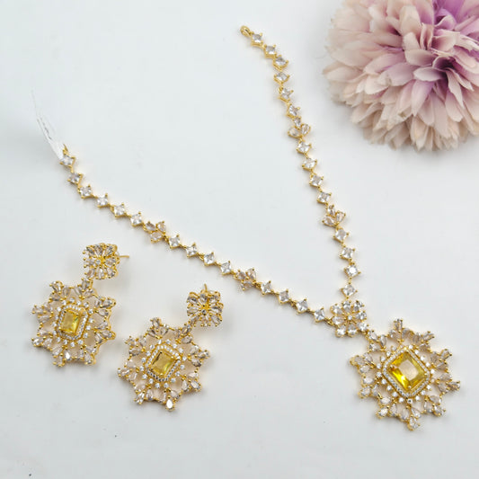 22003 GP Square Stone Necklace Yellow