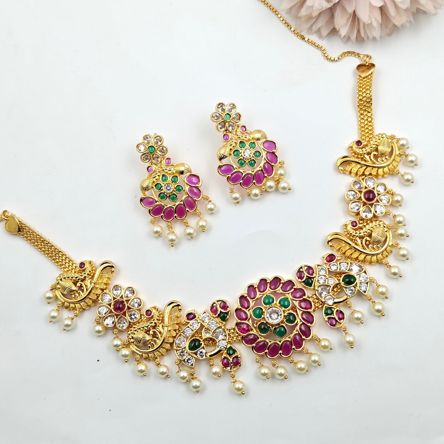 1723  Kempu Necklace Set GP