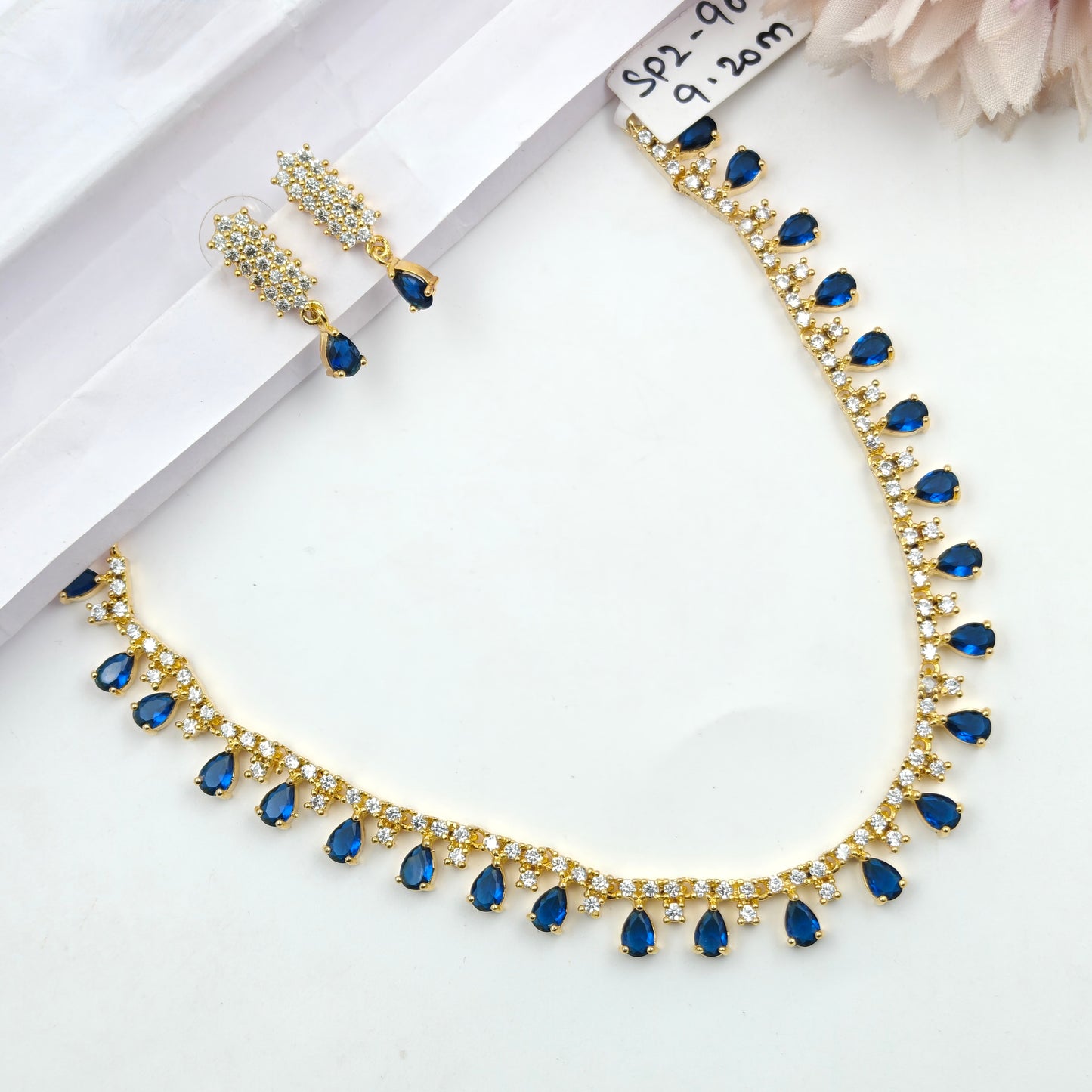 9041 Silver AD Colour Stone Navy Blue