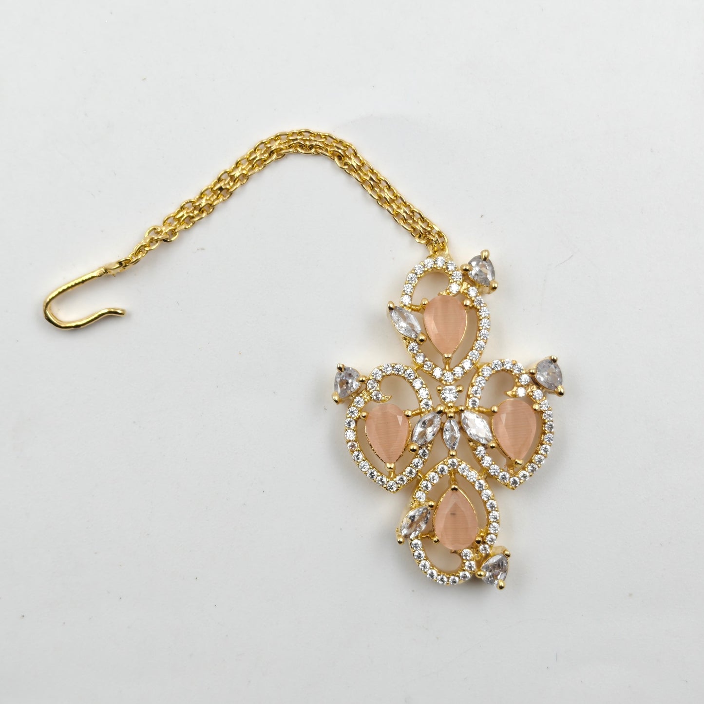 16306 Platinum 1 Line Oval Necklace Set Peach