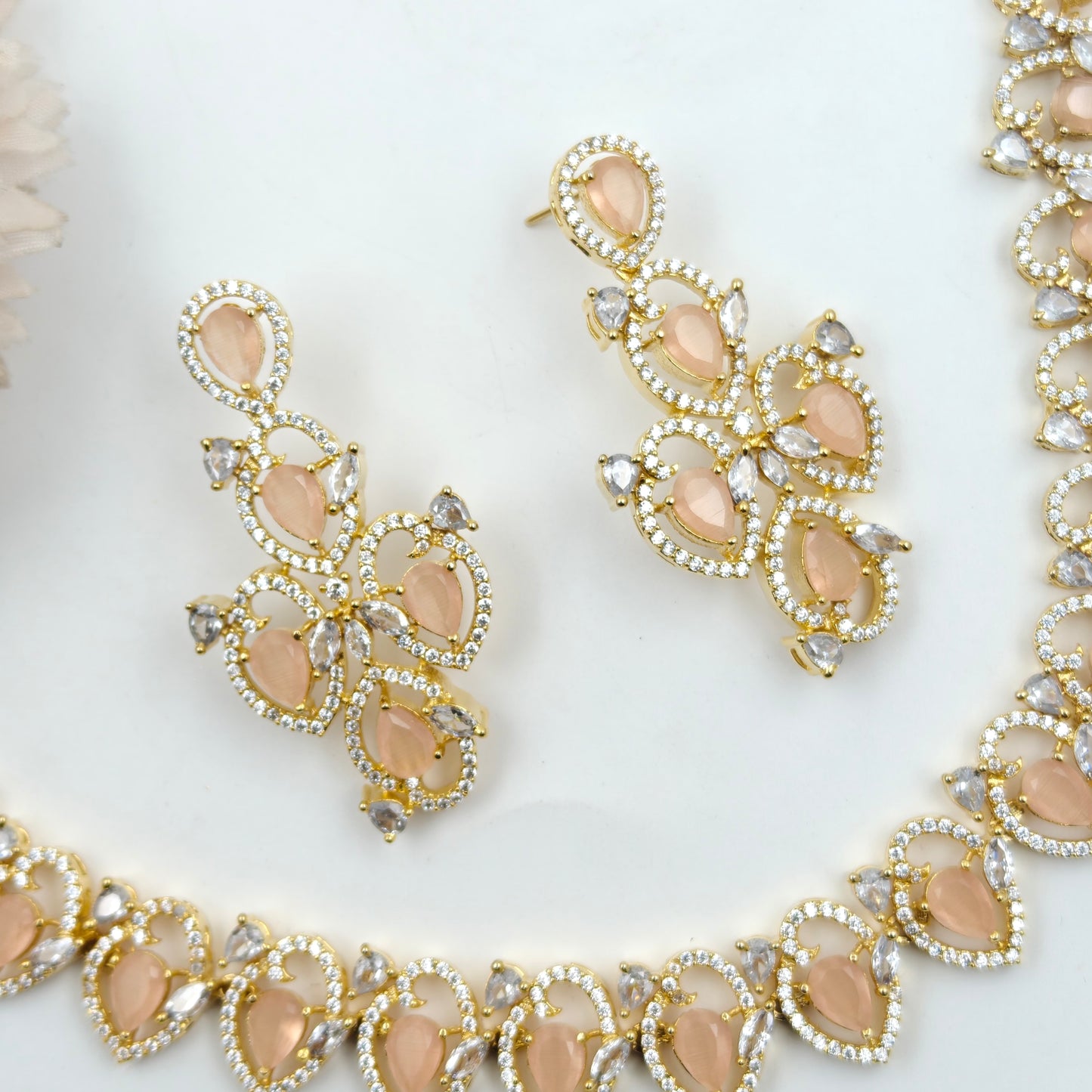 16306 Platinum 1 Line Oval Necklace Set Peach