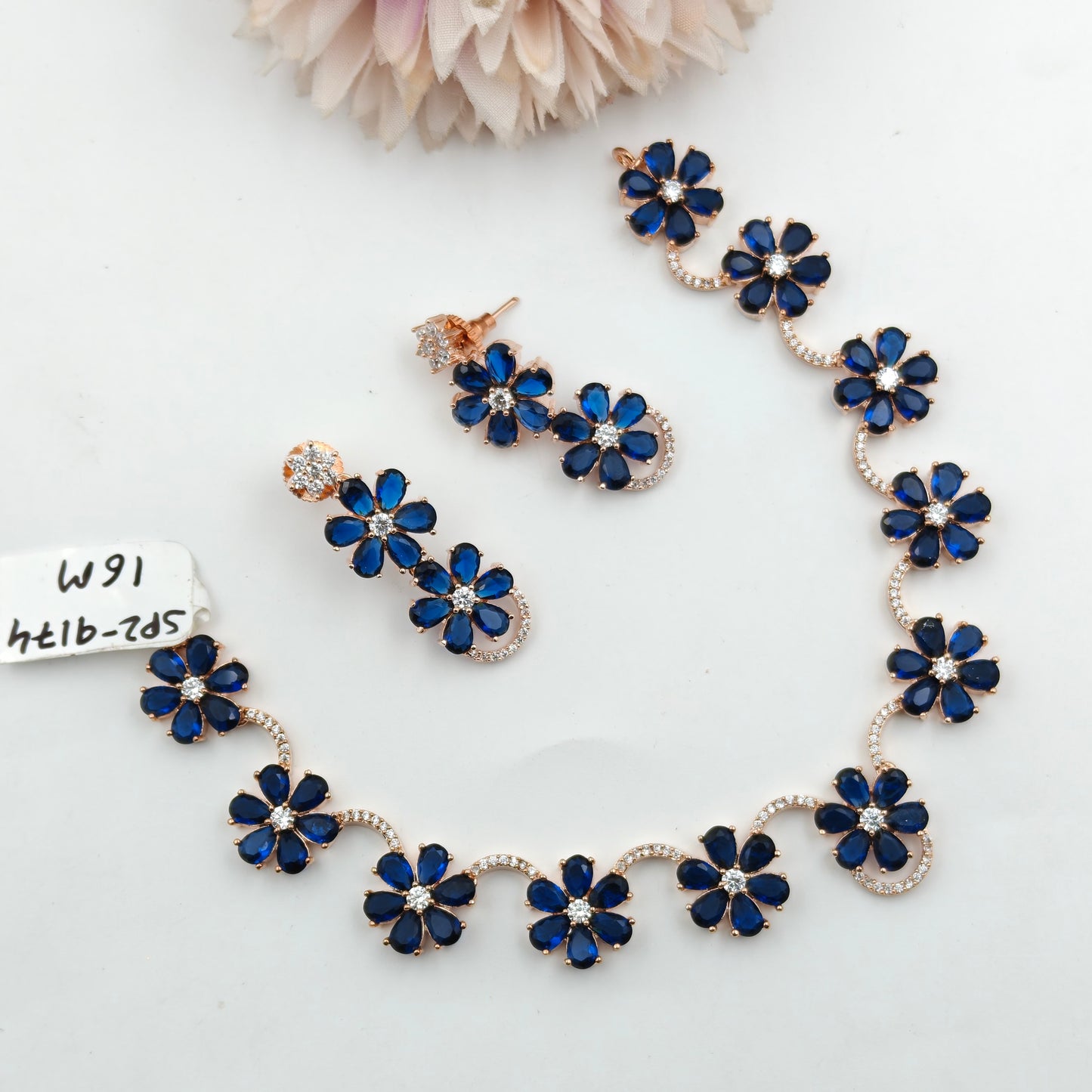 9174 Rose Gold Flower Short Set Blue