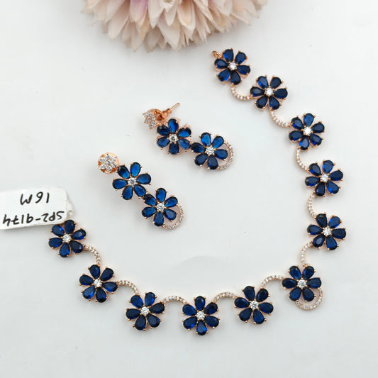 9174 Rose Gold Flower Short Set Blue