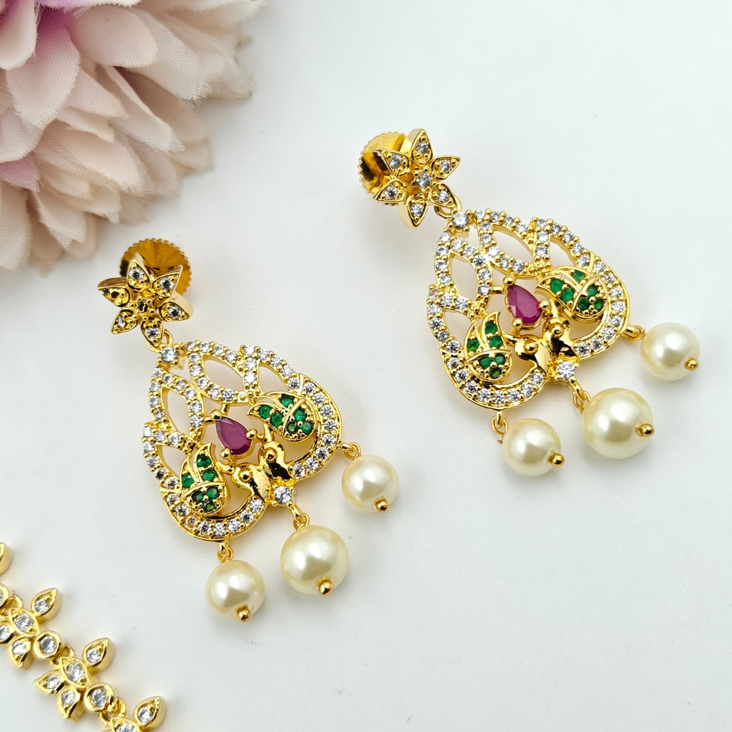 14506 CZ Peacock Short Multi Necklace Set