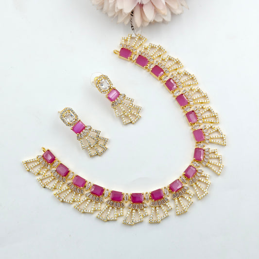 16159 GP 1 Line Necklace Set pink