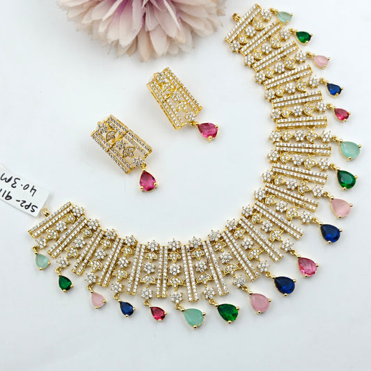 9118 cz multi colour short necklace