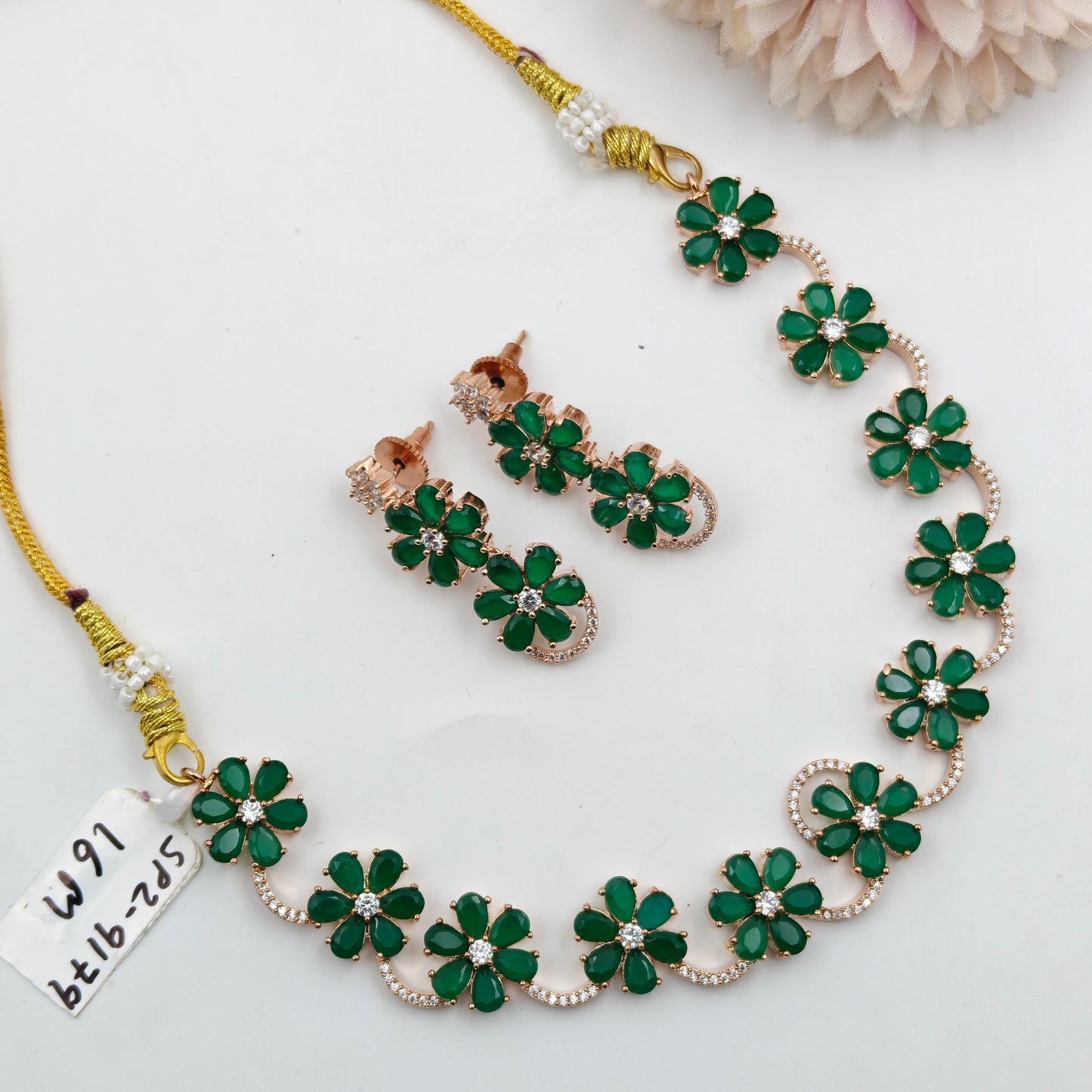 9179 Rose Gold Flower Short Set Green