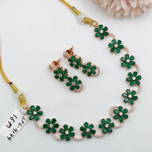 9179 Rose Gold Flower Short Set Green