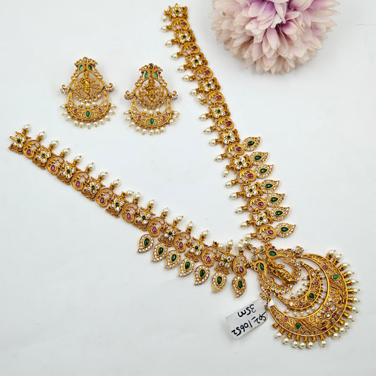 10652  Krishna ChandBali Mango Long Necklace Set