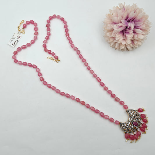 17142 Victorian Locket 1 Line Pink Beads Mala