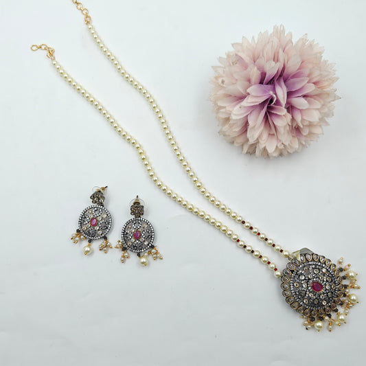 14884 Beads Victorian 1 Line Mala With Pendent Set