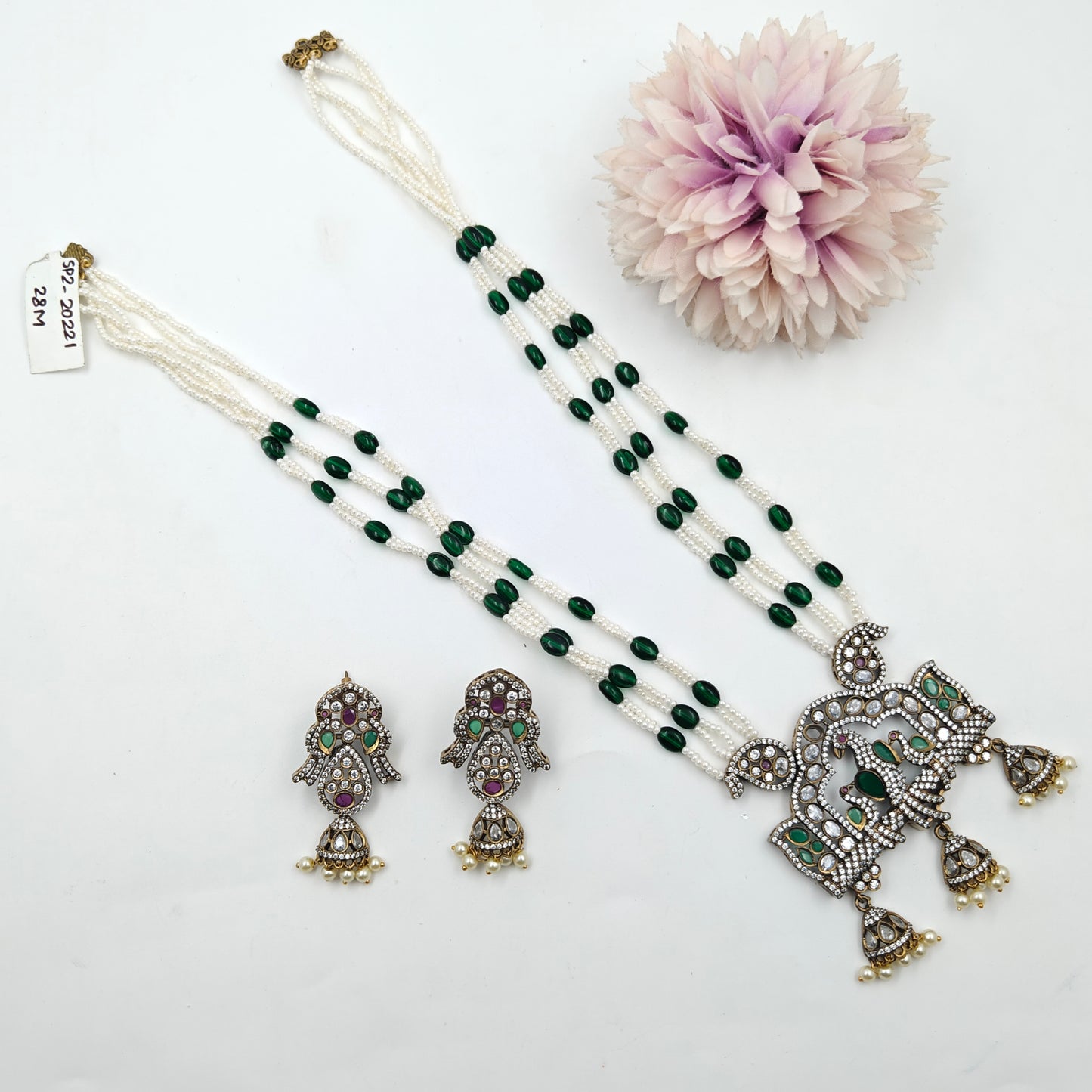 20221 Victorian Pearls Bead Mala Green