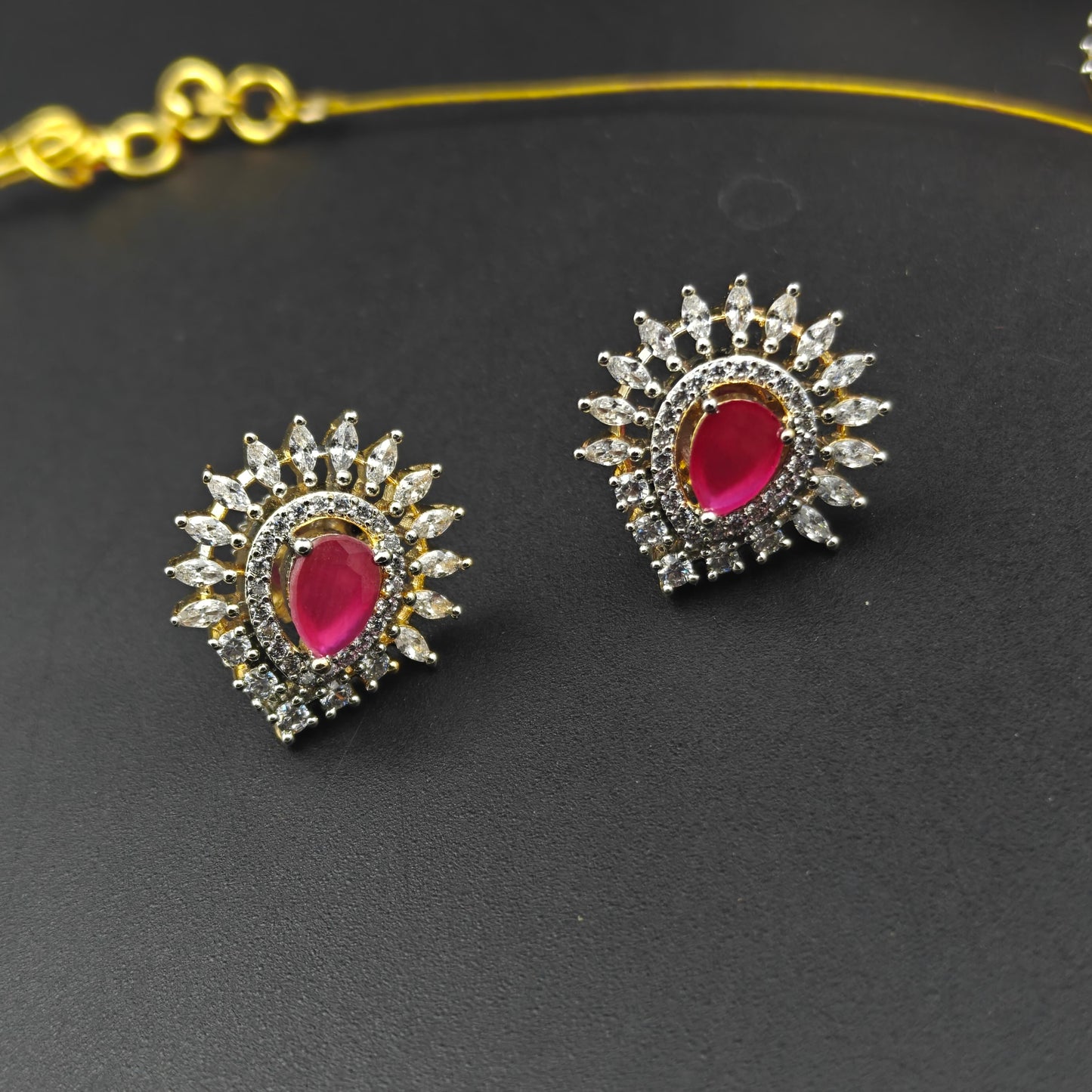 Invisible Chain Ruby Stone With Earrings