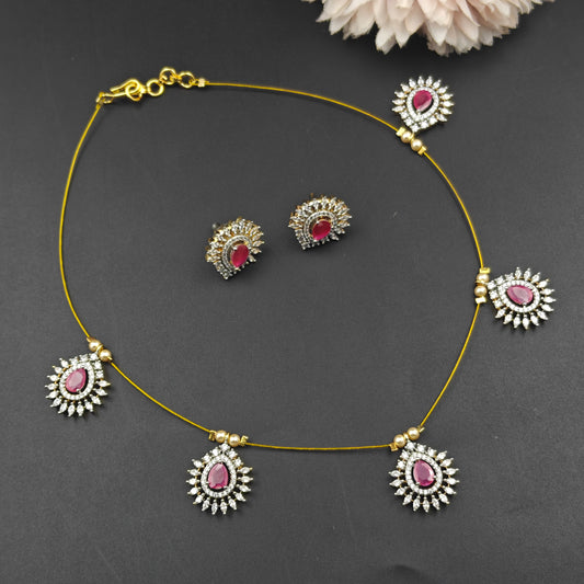 Invisible Chain Ruby Stone With Earrings